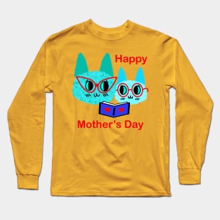 Mother’s Day Fuzzy Reading Cats Long Sleeve T-Shirt